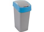 Cestino Curver Flip Bin, 9 Litri, Grigio Argento/Blu, Per Rifiuti
