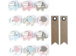 12 Adesivi 3D - Elefanti 4,3 Cm + 20 Etichette Adesive Kraft