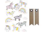 13 Adesivi 3D - Unicorni 5 Cm + 20 Etichette Adesive Kraft