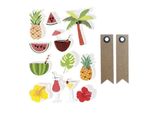 12 Adesivi 3D - Tropicale 5,5 Cm + 20 Etichette Adesive Kraft