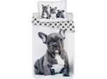 Bambini Biancheria Da Letto Reversibile Bulldog Francese Cucciolo Di Cane Nero Bianco Animale Domestico Piumone 140 X 200 Cm + Cuscino 70 X 90 Cm 100% Cotone