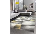 Tappeto A Pelo Corto Da Salotto A Quadri Astratto Giallo Pastello Grigio Dimensioni - 80 X 300 Cm