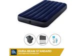 Letto Gonfiabile Intex - 1 Persona - 99 X 191 X 25 Cm - Blu + Pompa Elettrica Intex - 650 Litri/Min + Lenzuolo Nero + Kit Di Riparazione