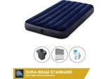 Letto Gonfiabile Intex - 1 Persona - 99 X 191 X 25 Cm - Blu + Pompa Elettrica Intex - 650 Litri/Min + Lenzuolo Di Ricambio Antracite + Kit Di Riparazione