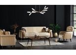 Set Di Divani 3+3+1 Posti Completo Di Divano Tessile Poltrona Legno Beige