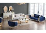Set Di Divani 3+3+1 Posti Completo Di Divano Tessile Poltrona Legno Blu