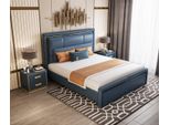 Set Camera Da Letto Letto 2X Comodino 3 Pezzi Design Moderno Lusso Blu Oro