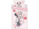 Lenzuola Reversibili Disney Per Bambini Minnie Mouse Cuori Abito Rosa Fiocco Piumone 140 X 200 Cm + Cuscino 70 X 90 Cm 100% Cotone