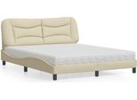 Vidaxl Letto Con Materasso "Hvar"" Crema 160X200 Cm Tessuto"