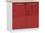 Armadio Da Cucina Oliwia S80 Bianco Rosso Lucido Con Piano Di Lavoro In Rovere Sonoma