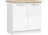 Armadio Da Cucina Oliwia S80 Bianco Lucido Con Piano Di Lavoro In Colore Rovere Sonoma