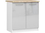Armadio Da Cucina Oliwia S80 Bianco Metallizzato Lucido 80 Cm Con Piano In Rovere Sonoma