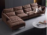 Soggiorno Design Angolare Tessile Pelle Marrone Lusso Divano Imbottito Forma L Nuovo