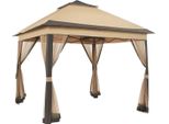 Padiglione 3,3 X 3,3 M - Gazebo Pieghevole - Khaki - Altezza Regolabile - Impermeabile E Resistente Alle Intemperie - Con 4 Zanzariere - Doppio Tetto - Sistema Easy-Up