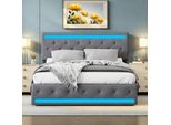 Letto Imbottito Proximax 140X200Cm Con Funzione Di Carico, Led E Testata Regolabile In Altezza, Letto Matrimoniale Con Rete A Doghe E 4 Cassetti, Letto Contenitore Per Biancheria, Grigio
