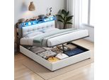 Letto Imbottito Fortuna Lai 140X200 Cm, Letto Contenitore Idraulico Con Led E Usb, Velluto, Beige