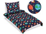 Biancheria Da Letto In Cotone Junior - Blu, Arancione - 140X200, 70X90