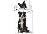 Biancheria Da Letto Border Collie, Bianca, Biancheria Da Letto Per Bambini, Piumone 140 X 200 Cm, Cuscino 70 X 90 Cm, 100% Cotone