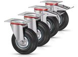 Set Di Ruote Girevoli Con Freni - 4 Pezzi - Tpr E Ferro - Girevole A 360° - Portata 150 Kg - Carrelli Manuali E Carrelli Da Officina