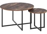 Set Di 2 Tavolini - Tavolini Rotondi In Legno Con Struttura In Acciaio - Look Vintage - Ø80 Cm E Ø42 Cm - Soggiorno