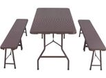 Set Tavolo E 2 Panche Pieghevoli - Mobili Da Giardino Per Campeggio, Picnic E Outdoor - 180 Cm - Plastica Hdpe E Acciaio - Resistente Alle Intemperie - Marrone