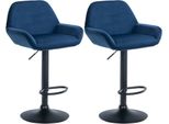 Set Di 2 Sgabelli Da Bar - Sedute In Velluto - Altezza Regolabile, Girevole A 360° | Colore: Blu | Materiale Del Telaio: Metallo Nero Opaco