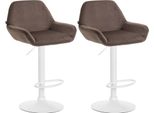 Set Di 2 Sgabelli Da Bar - Sedute In Velluto - Altezza Regolabile, Girevole A 360° | Colore: Marrone | Materiale Base: Metallo Bianco Opaco