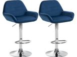 Set Di 2 Sgabelli Da Bar - Sedute In Velluto - Altezza Regolabile, Girevole A 360° | Colore: Blu | Materiale Base: Metallo Cromato
