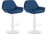 Set Di 2 Sgabelli Da Bar - Sedute In Velluto - Altezza Regolabile, Girevole A 360° | Colore: Blu | Materiale Base: Metallo Bianco Opaco