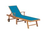 Lettino Con Cuscino In Teak Massiccio Blu