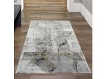 Tappeto Moderno Da Salotto Astratto In Grigio Crema Oro Dimensioni - 80 X 150 Cm
