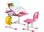 Set Scrivania Per Bambini Costway Con Leggio E Luce Led, Scrivania E Sedia Per Bambini Regolabile In Altezza Con Piano Inclinato E Cassetto, Scrivania Per Bambini E Bambine (Rosa)