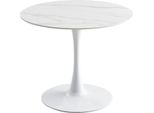 Casadolce Interla 1 Tavolo Da Pranzo, Bianco, 90X75 Cm, Motivo Marmo, Pietra Sinterizzata, Base A Colonna In Metallo