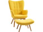 Fortuna Lai Poltrona Relax Poltrona Lounge Poltrona Con Poggiapiedi In Giallo, Poltrona Con Braccioli E Gambe In Legno, Effetto Corda Per Una Seduta Confortevole
