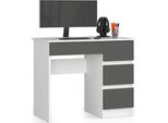 Scrivania A-7 90 Cm Destra Bianco Grafite Con 4 Cassetti E Superficie In Laminato Per Ufficio Domestico E Stanza Dei Giovani