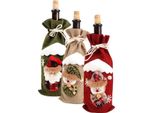 Portabottiglie - Borsa Per Bottiglie - Natale - Babbo Natale - Albero Di Natale - Natale - Natale - Set Di 3 - Verde/Beige/Rosso