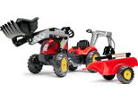 Trattore A Pedali Falk Vintage 2058N Con Benna, Scavatrice E Rimorchio, Rosso