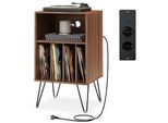 Supporto Per Giradischi Costway, Supporto Per Giradischi A 3 Livelli Con Stazione Di Ricarica, Tavolino Per Dischi In Vinile Con Ripiano In Noce