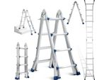 Jayseuw Scala Telescopica In Alluminio Leggera 4X4 Livello Argento +Multifunzione Scala Multifunzione Scala Multiuso Scala Allungabile Scala A Gradini 15 In Alluminio Di Alta Qualità Capacità Di Carico 150KG