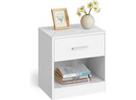 Comodino, Comodino Con Cassetto, Maniglia, Vano A Giorno, Tavolino, Per Camera Da Letto, Soggiorno, Classico Bianco