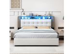 Letto Imbottito Fortuna Lai 140X200Cm Con Rete A Doghe, Letto A Molle Idrauliche Con Vano Contenitore, Letto Contenitore Matrimoniale Con Testata Contenitore E Led, Velluto, Bianco