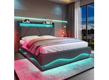 Lvhom Letto Imbottito 160X200Cm Con Led&Usb, Letto Matrimoniale Con Rete, Letto Per Ragazzi Con Testiera, Letto Contenitore Con Rete A Doghe, Letto A Molle Grigio Scuro