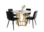 Set Di Tavolo E Sedie Da Pranzo (5 Pezzi), Tavolo Da Pranzo Moderno Esagonale In Marmo + 4 Sedie Da Pranzo In Velluto Nero, Gambe Del Tavolo Color Oro