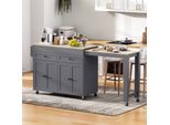 Carrello Di Servizio Flieks Per Cucina A Isola Con Tavolo Da Pranzo Allungabile, Carrello Da Pranzo Con Cassetti, Vano Portaoggetti E Portaspezie, 112-180,5X45X92,2 Cm, Grigio