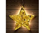 Stella Illuminata 30 Cm Con Nastro Dorato Intrecciato Bianco Caldo Con Timer - 40 Led - Stella Di Natale Decorativa Da Appendere A Batteria