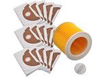 15X Sacchetto Polvere In Microfibra Sintetica + Filtro Aria Rinforzato Per Aspirapolvere Krcher A 2004, A 2024 E A 2054