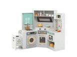 Costway Cucina Per Bambini, Cucina Ad Angolo Con Accessori Da Cucina, Lavello, Fornello, Microonde, Forno, Cestino, Luci E Suoni, Cucina Giocattolo In Legno Per Bambini 3+Bianco