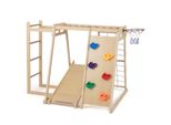 Costway 171X109X110,5 Cm Struttura Da Arrampicata Per Interni, Scala Da Arrampicata 6In1, Corda Da Arrampicata, Roccia Da Arrampicata, Scivolo, Barra Per Scimmie E Canestro Da Basket Per Bambini 3+Natura