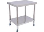 Banco Da Lavoro In Acciaio Inox - Banco Da Lavoro Su Rotelle - Due Livelli - Acciaio Inox 201 - Portata 300 Kg - Quattro Rotelle