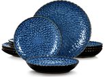 Happyment Set Di Stoviglie Deluxe - 8 Persone - Porcellana - 24 Pezzi - Servizio Da Tavola Per 8 Persone - Blu